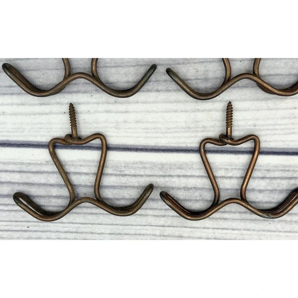 LOT OF 6 ANTIQUE‎ BENT WIRE SCREW IN OVERHEAD / UNDER COUNTER COAT HOOKS